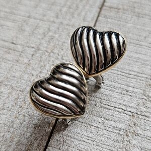 Silver & Gold Heart Earrings. Pierced Earrings. Heart Earrings.